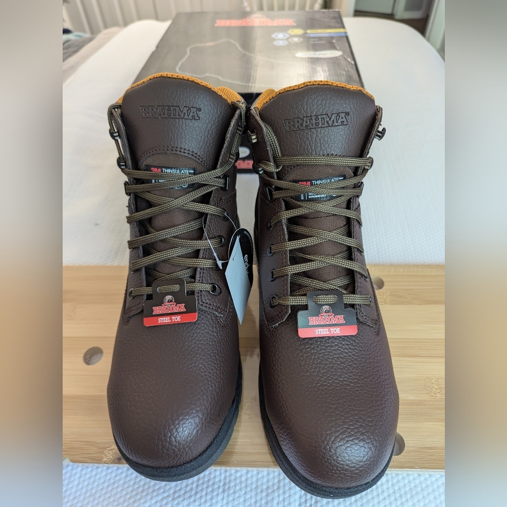 BRAHMA Steel Toe Boot's, Size 12, Safety Slip Resistant, Enduro pro ,Brown New.
